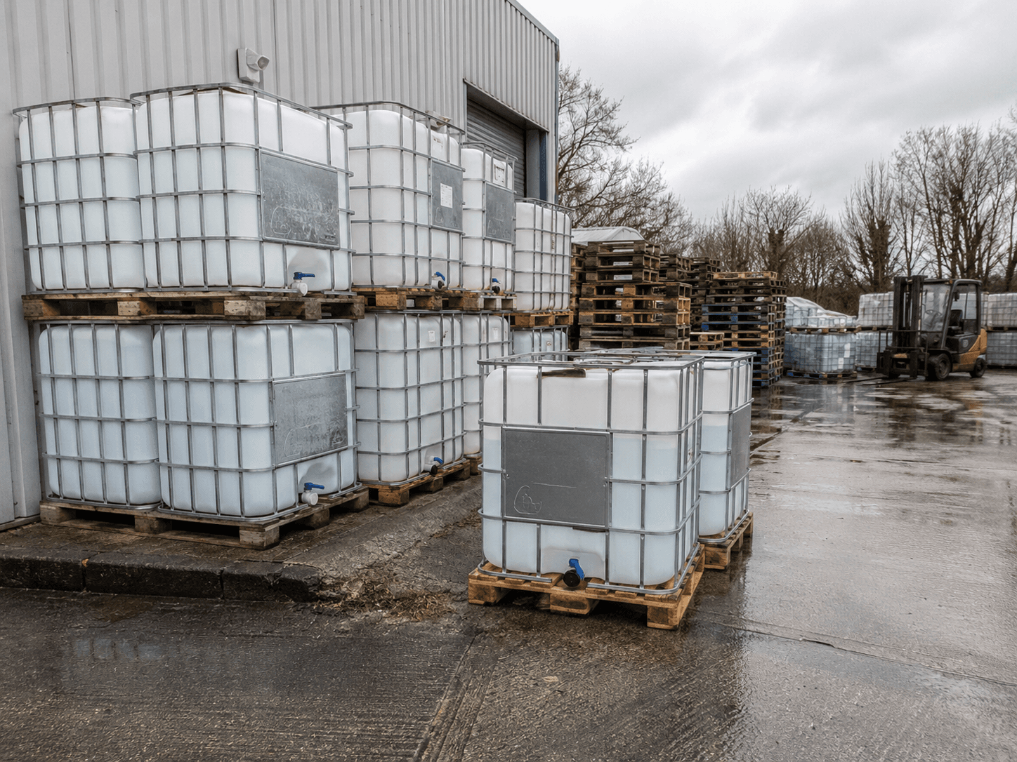AdBlue IBCs and pallets in a depot